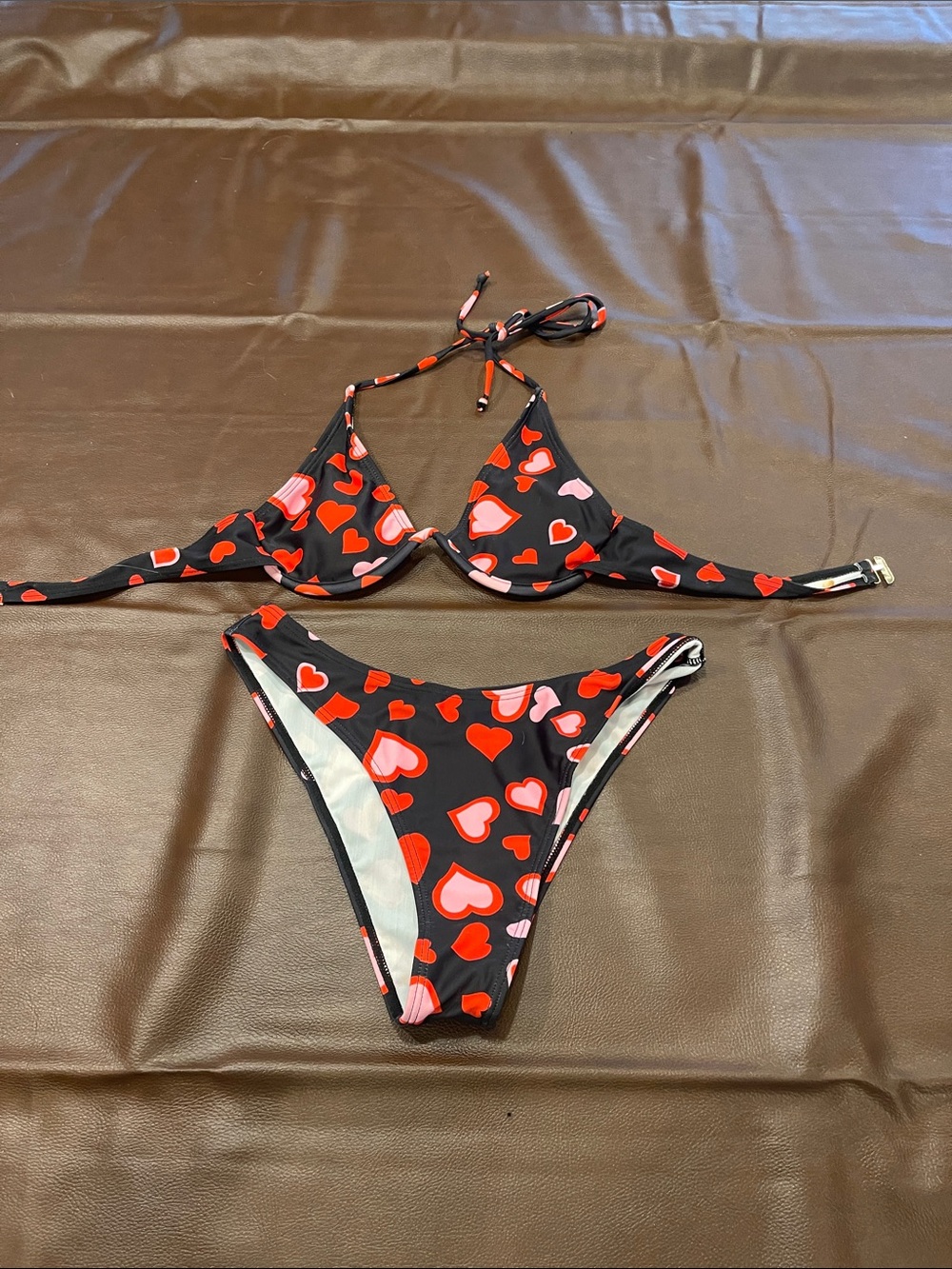 Black Heart Print Bikini Set